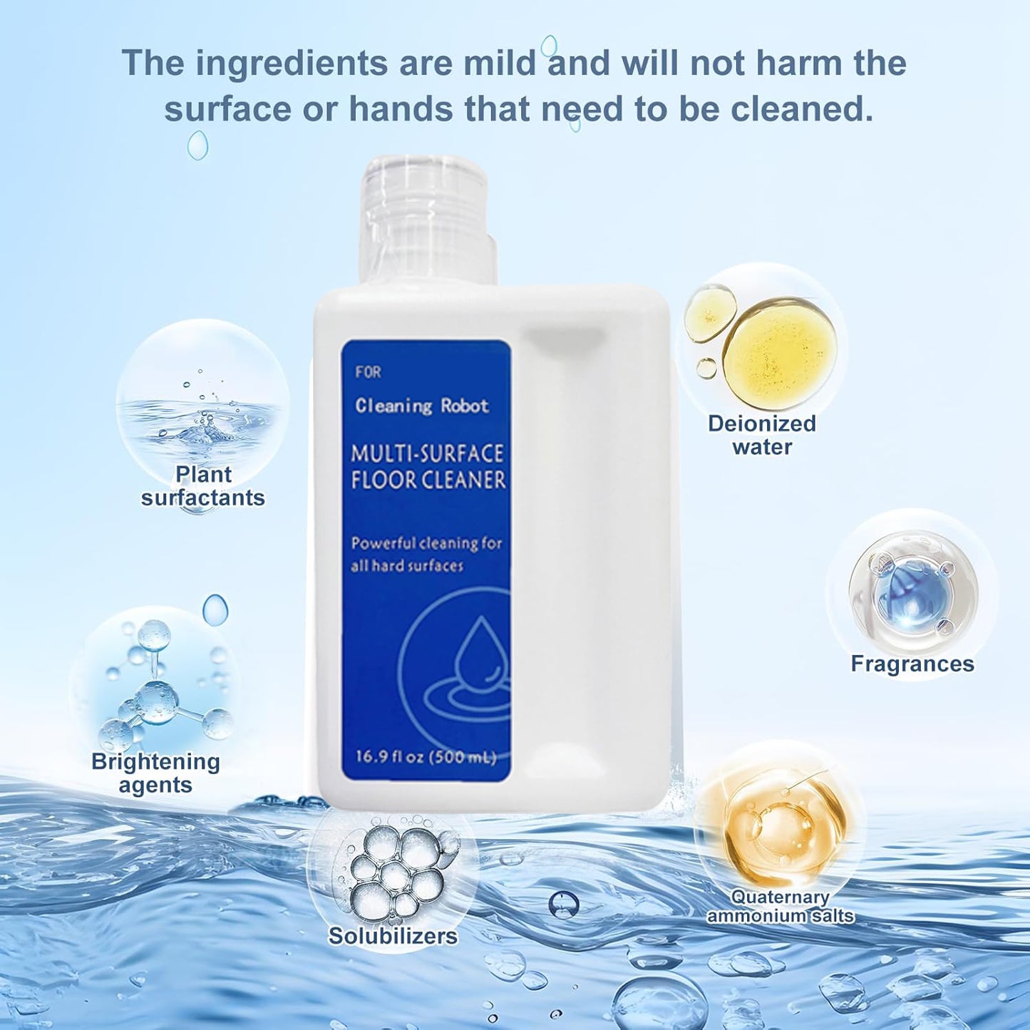 Floor Cleaning Solution Original Scent Compatible with Dreame Cleaning Solution, Residue & Streak Free, Suitable for All Robot Vacuum Cleaners and Wireless Wet Dry Dual-Use Vacuum Cleaners 2Pcs 500mL