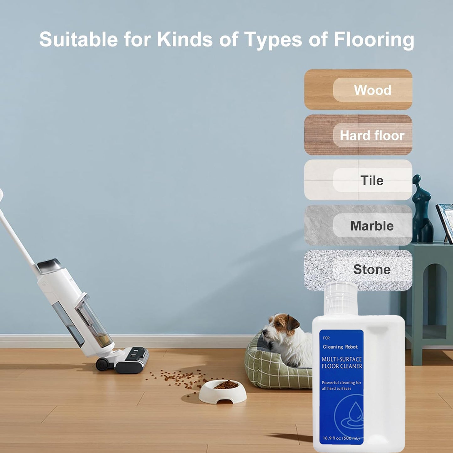 Floor Cleaning Solution Original Scent Compatible with Dreame Cleaning Solution, Residue & Streak Free, Suitable for All Robot Vacuum Cleaners and Wireless Wet Dry Dual-Use Vacuum Cleaners 2Pcs 500mL