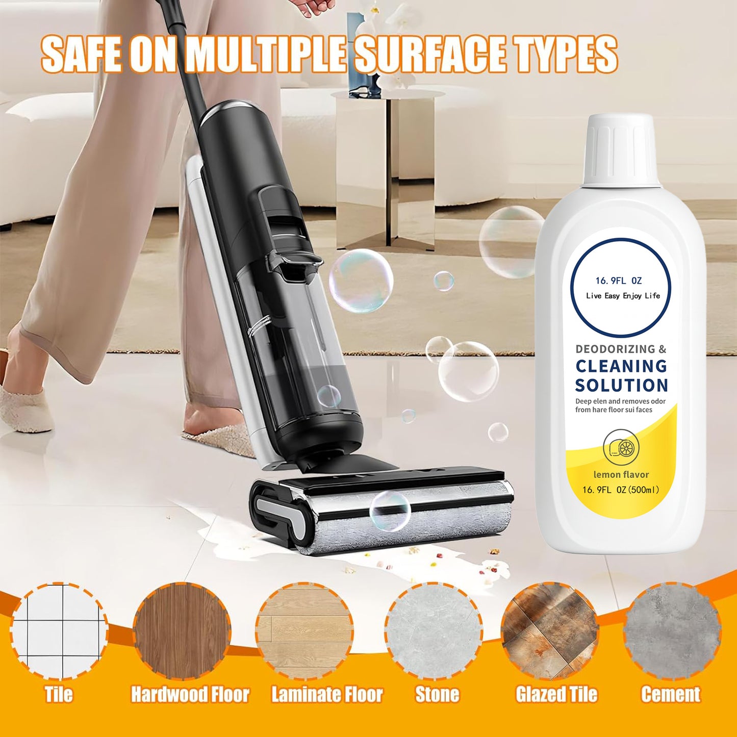 Floor Cleaning Liquid Solution Lemon Flavor 500ml, Compatible for Tineco FLOOR ONE S5/S3/IFLOOR3/IFLOOR2, Compatible for IFLOOR SERIES Vacuum Robot