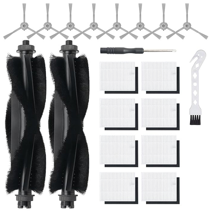 20Pcs Replacement Accessory kit for Eufy L60 Series, Eufy L50 Series Robot Vacuums Parts, 2 Roller Brush, 8 HEPA Filters and Foam Filters, 8 Side Brushes, 1 Screwdriver, 1 Clean Tool