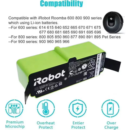 for iRobot 6500mAh Lithium Ion Battery For iRobot Roomba Cleaner 900 800 700 600 Series 960 980 981 965 895 545 660 690 680 675 890 860