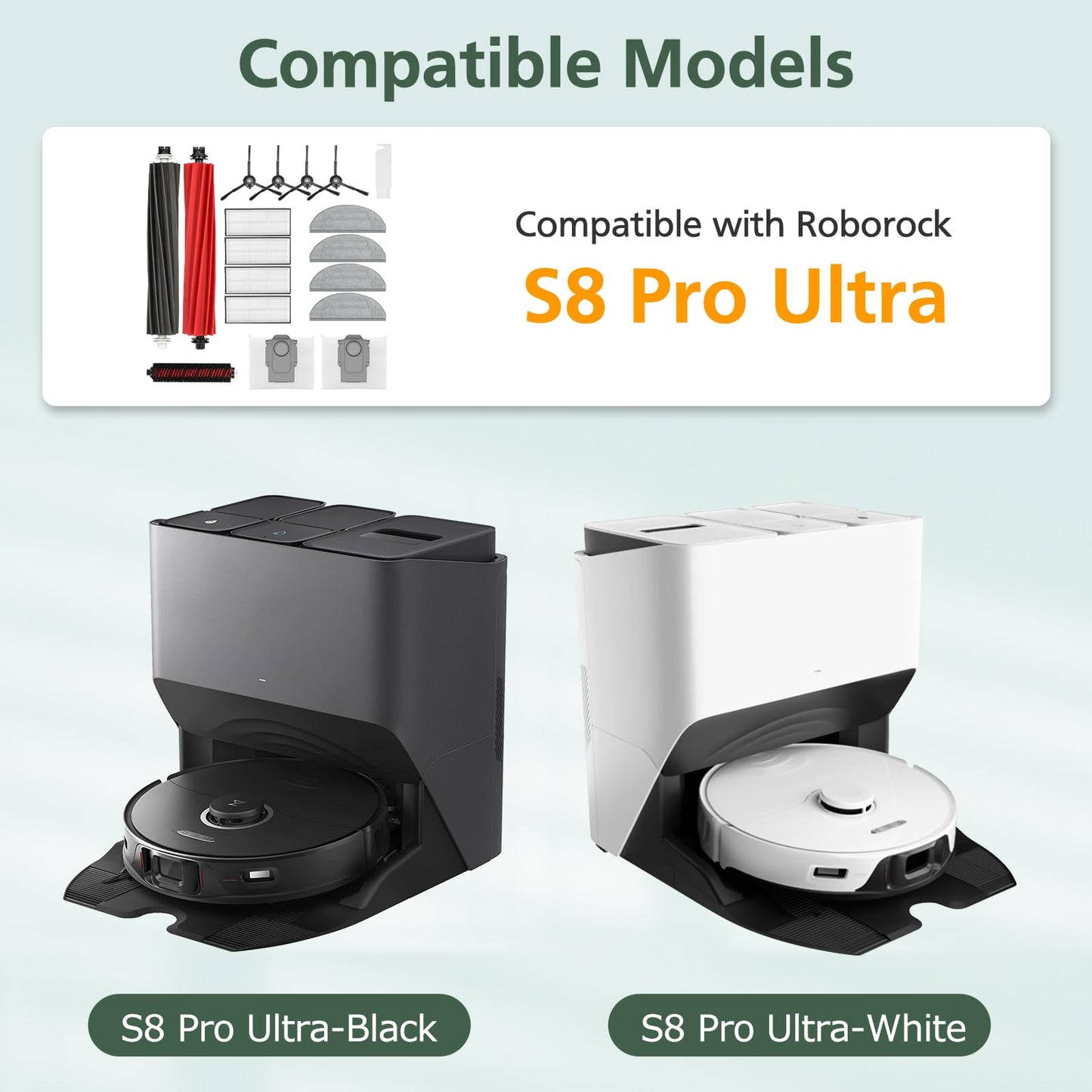 Accessories Kit Compatible with Roborock S8 Pro Ultra Robot Vacuum Cleaner（18 Pcs）