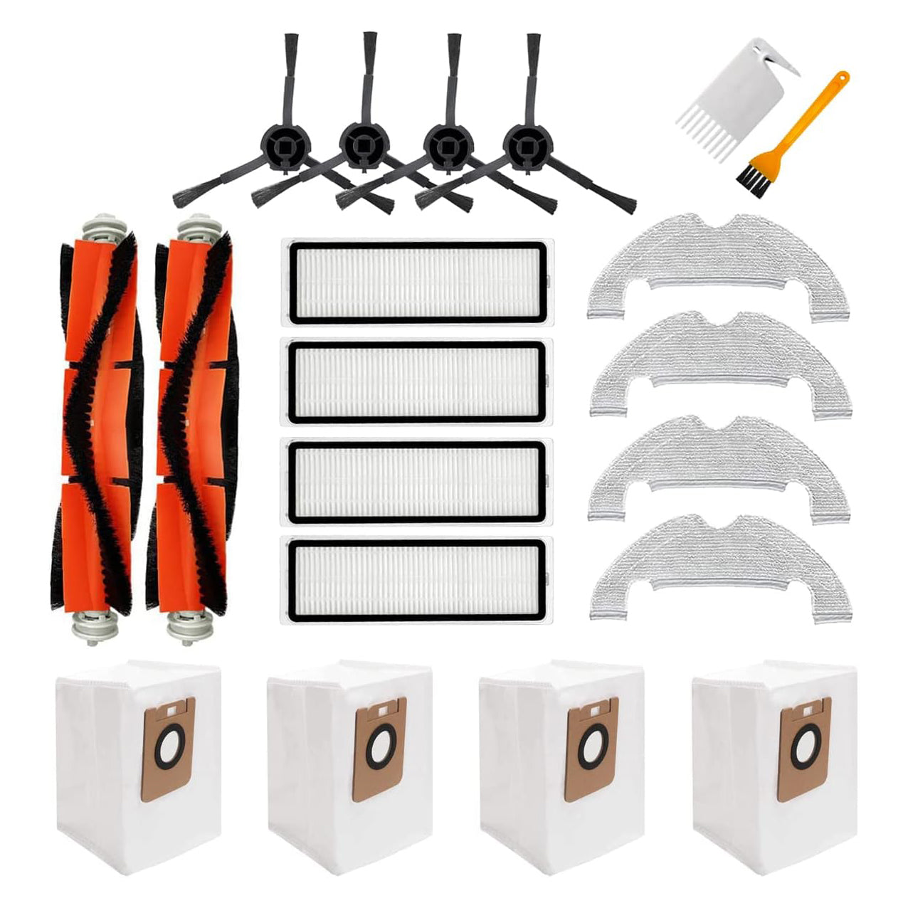 19Pcs Accessories for Dreame Bot Z10 Pro L10 Plus Vacuum Cleaner, 2 Main Brush, 4 Side Brush, 4 HEPA Filter, 3 Dust Bag, 4 Mop Cloth, 2 Tools