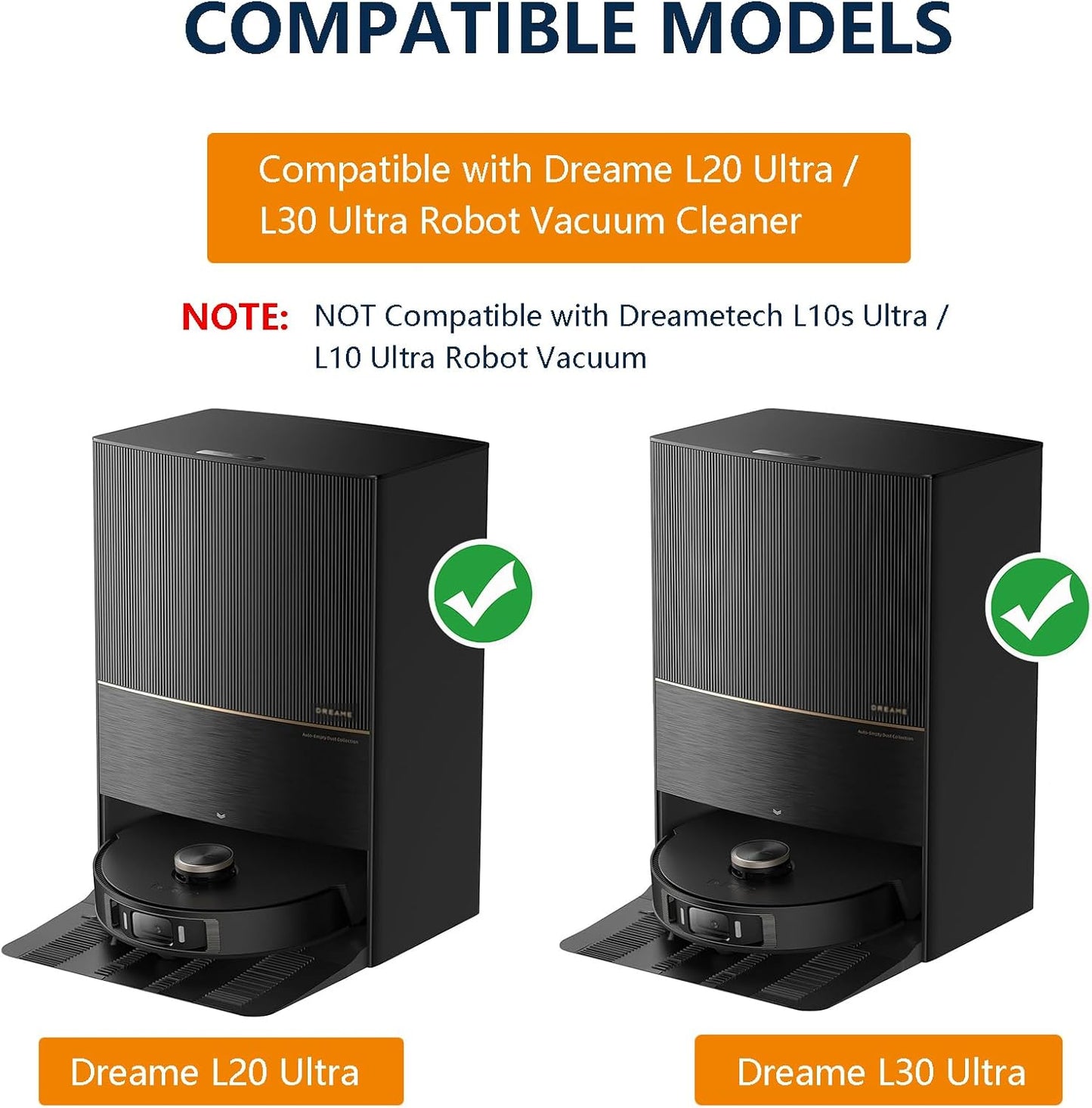 Replacement Parts for Dreame L20 Ultra / L30 Ultra Robot Vacuum Cleaner, 1 Main Brush, 4 Dust Bags, 4 Mop Pads, 2 HEPA Filters, 4 Side Brushes