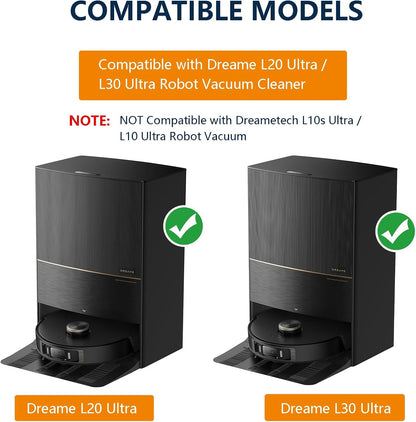 Replacement Parts for Dreame L20 Ultra / L30 Ultra Robot Vacuum Cleaner, 1 Main Brush, 4 Dust Bags, 4 Mop Pads, 2 HEPA Filters, 4 Side Brushes