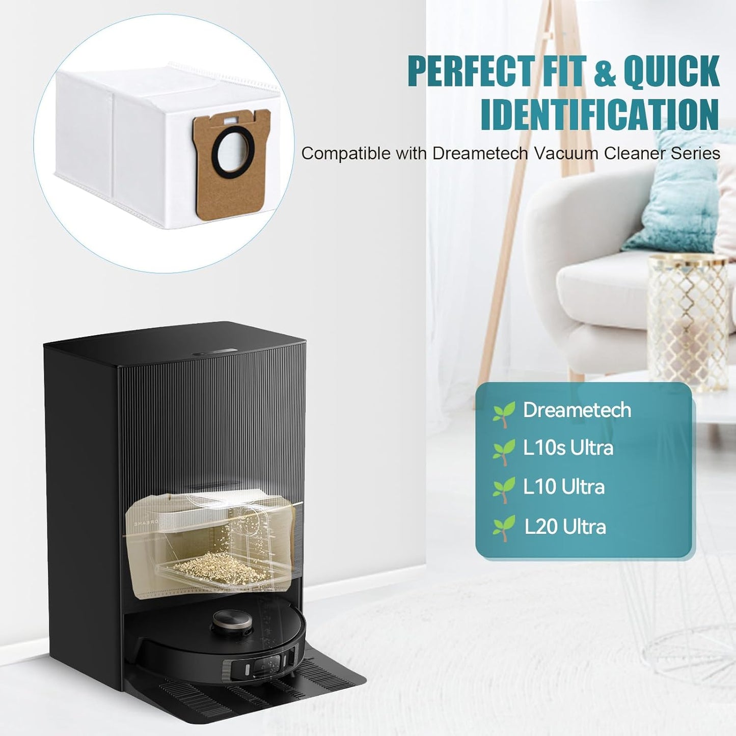 10 Pack Dust Bag Compatible with Dreametech L10s Ultra / L10 Ultra, for Dreame L20 Ultra Robot Vacuum Self-Emptying Base, 3L Large Capacity Auto-Seal Disposable Trash Replacement Bag Accessories