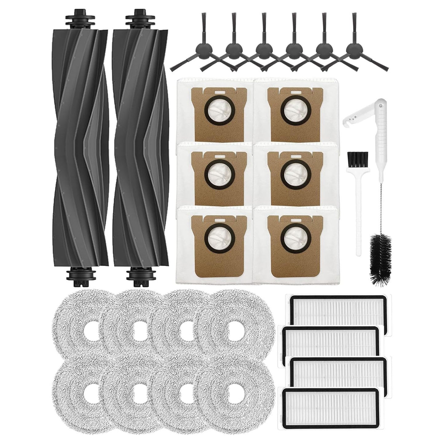 28 PCS Replacement Parts for Dreame L20 Ultra/L20 Ultra Complete, L30 Ultra/L30 Ultra Complete Vacuum Cleaner,2 Rubber Main Brush,6 Activated Carbon Dust Bags,4 Activated Carbon Filters