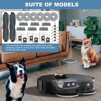 Accessories Replacement Parts compatible with Dreame X40 Ultra/ L40 Ultra MOVA P10 Pro/ P50 Pro ultra Robot Vacuum Cleaner, 2 Rubber Main Brush, 6 Filters, 6 Dust Bags, 6 Mop Pads, 6 Side Brushes