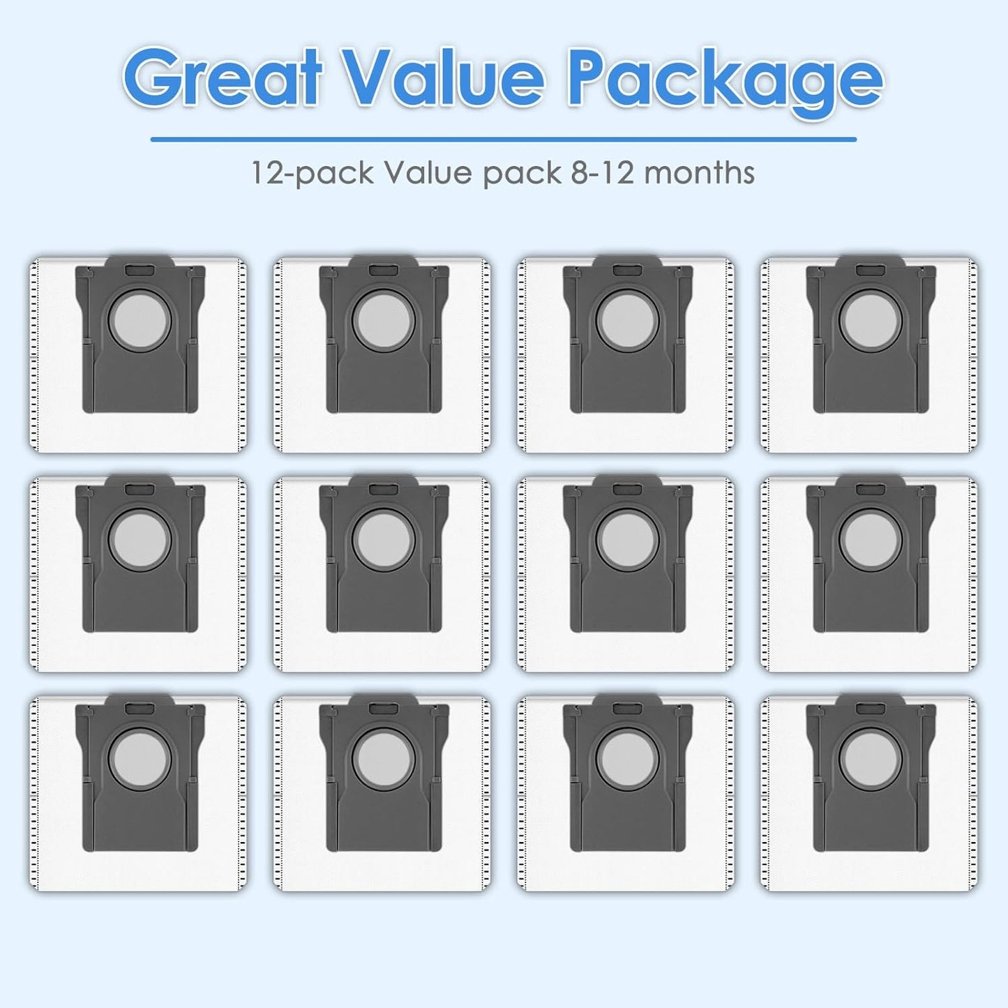 (12 Pack) L10S Ultra Gen 2 Dust Bags Compatible With Dreame L10s Ultra Gen 2/ L10s Pro Ultra/ L40 Ultra/ L50Ultra/ X50 Ultra/ X40 Ultra / X30 Ultra Robot Vacuum Cleaner, Replacement parts Bags