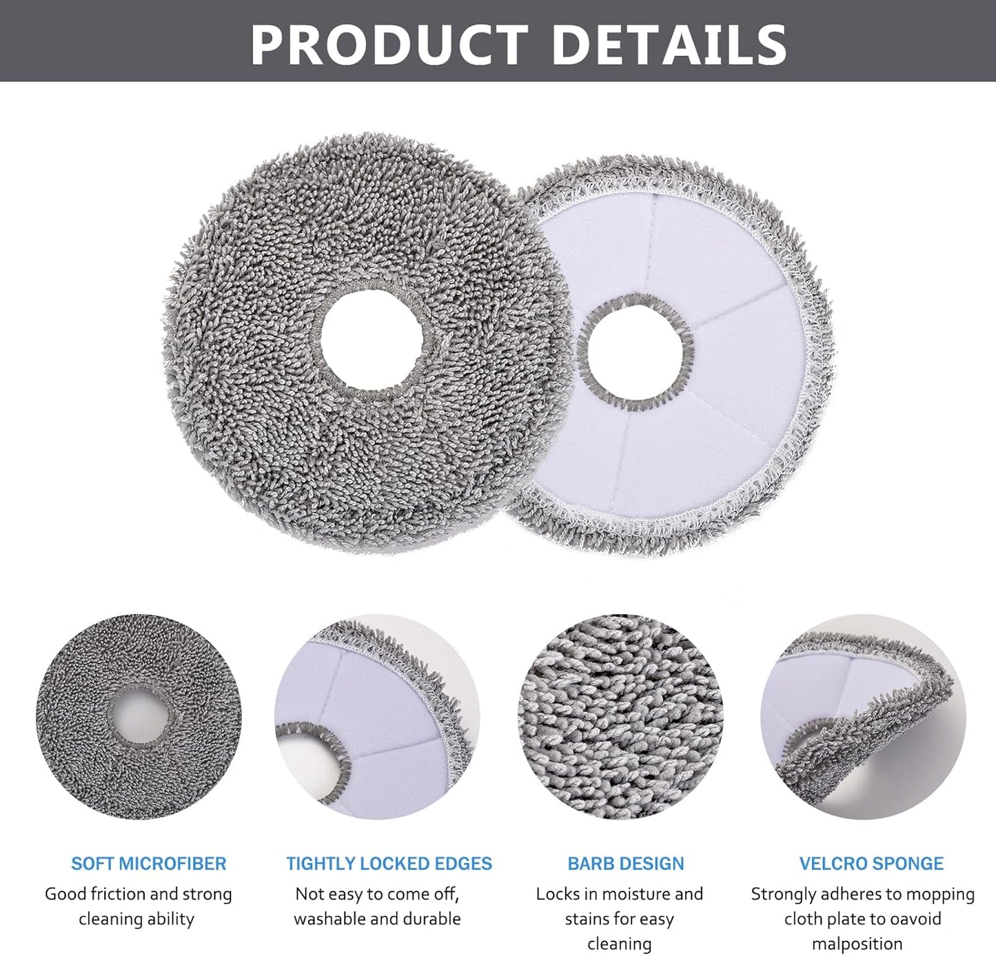 Robot Vacuum Mop Pads, Compatible with Dreame X40 Ultra, L10s Ultra, L10s Pro Ultra, L10s Plus, L40 Ultra, L30 Ultra, X30 Ultra, L20 Ultra – Reusable & Washable Wet Mopping Pads (6Pcs)