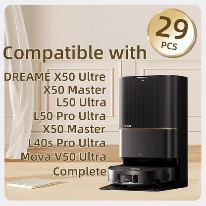 29 Pack Accessories Kit Compatible with Dreame X50 Ultra Complete/L50 Pro Ultra/L50 Ultra/X50 Master/L40s Pro Ultra/Matrix10 Ultra/Mova V50 Ultra Complete Replacement Parts, Main Brush, Dust Bag