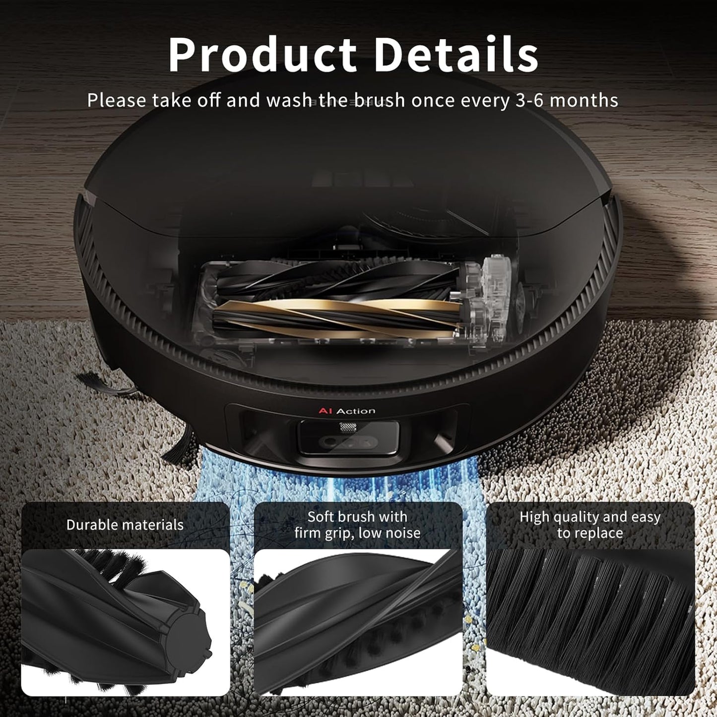 Dual Main Brush for Dreame L50 Pro Ultra,X50 Ultra,X50 Master,L40s Pro Ultra Vacuum Cleaner Replacement Parts, X50 Ultra Robot Vacuum and Mop Roller Detangling Main Roller Brush