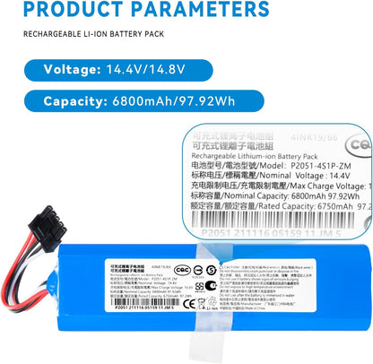 6800mAh Vacuum Battery Replacement for Dreame Bot X30 Ultra, D10s Plus, L30 Ultra, RCXE0307, RLX56CE, RLX63CE, RLX63CE-2, X40 Pro Ultra, X40 Ultra Robot Vacuum Cleaner with Tools