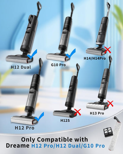 (6pcs) Replacement Brush Rollers And HEPA Filters For Dreame H12 Pro/ H12 Dual Wet Dry Vacuum Cleaner, Compatible Replacement Parts Accessories Kit Inclue 3 Vacuum Filter, 2 Brush Rollers