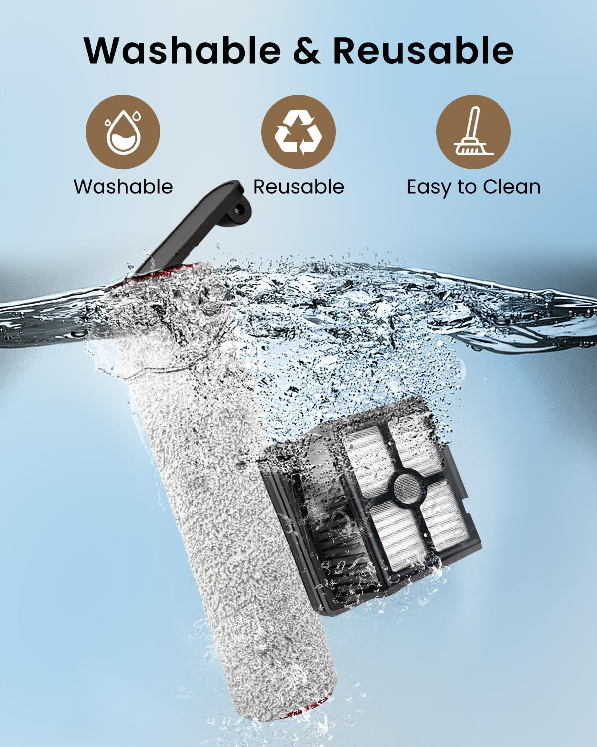 (6pcs) Replacement Brush Rollers And HEPA Filters For Dreame H12 Pro/ H12 Dual Wet Dry Vacuum Cleaner, Compatible Replacement Parts Accessories Kit Inclue 3 Vacuum Filter, 2 Brush Rollers