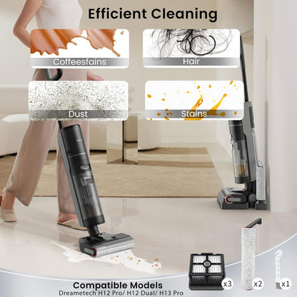 (6pcs) Replacement Brush Rollers And HEPA Filters For Dreame H12 Pro/ H12 Dual Wet Dry Vacuum Cleaner, Compatible Replacement Parts Accessories Kit Inclue 3 Vacuum Filter, 2 Brush Rollers