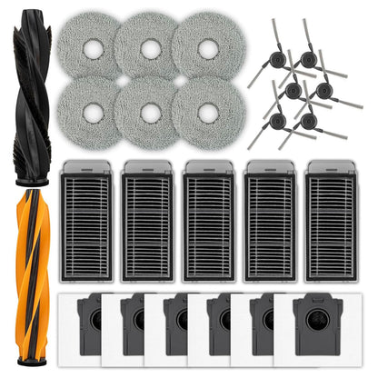 (25 Pack) X50 Ultra Replacement Parts Accessories for Dreame X50 Ultra, L40s Pro Ultra, L50 Pro Ultra, X50 Master Robot, 2 Roller Brushes, 6 Side Brushes, 6 Dust Bags, 5 HEPA Filters, 6 Mop Pads