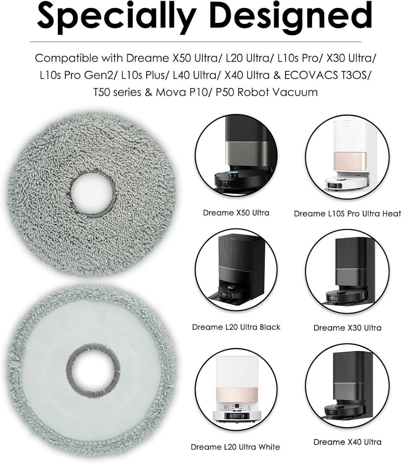 (10 Pack) X50 Ultra Mop Pads for Dreame X50 Ultra/ X40 Ultra/ L40s Pro Ultra/ L50 Pro Ultra/ X50 Master/ X30 Ultra/ L10s Ultra/ L10s Pro Gen 2/ L10s Pro Ultra/ L10s Plus/ L20 L30 L40 Ultra Mop Pad