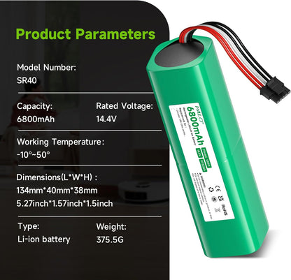 for Dreame X40 Ultra Battery,14.4V 6800mAh High-Capacity Replacement Battery for Dreame X40 Ultra / L40 Ultra / X40 Master / W20Pro Ultra / W20 Pro Ultra/Bot X30 Ultra / R2416-4S2P-HPLS